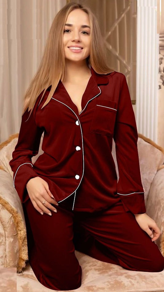 Velvet Button Front Pajama Set