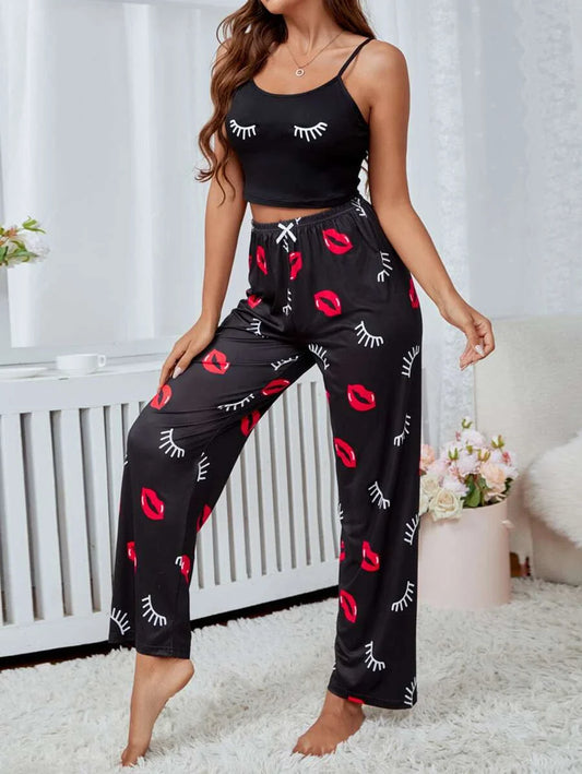 Lip & Eyelash Print PJ Set