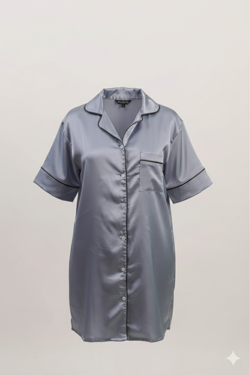 Pocket Front Satin Night Dress