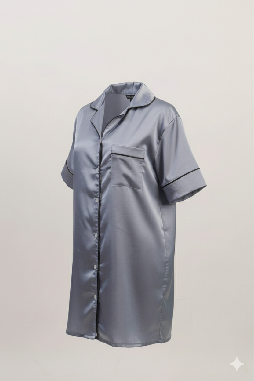 Pocket Front Satin Night Dress