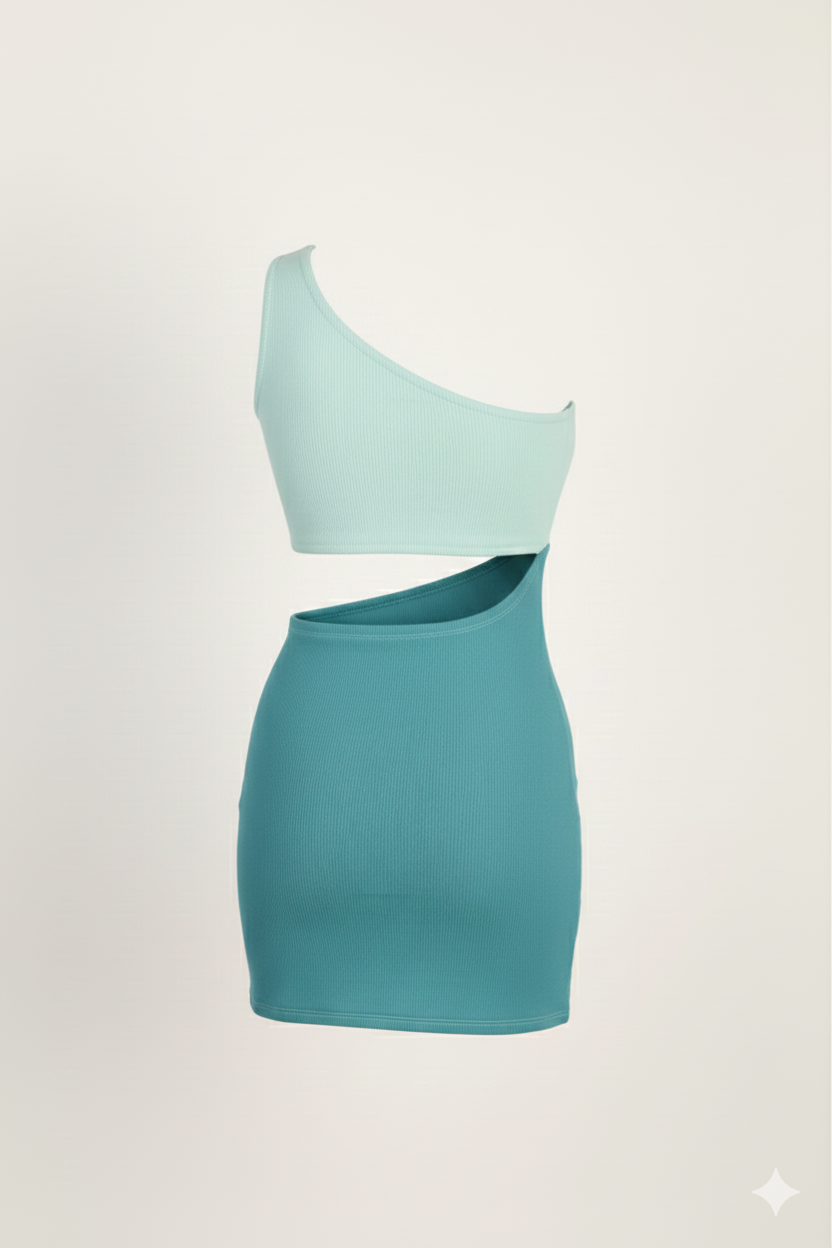 One Shoulder Ribbed Knit Dress