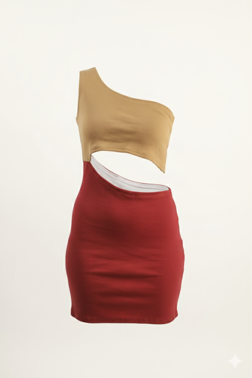 One Shoulder Ribbed Knit Dress