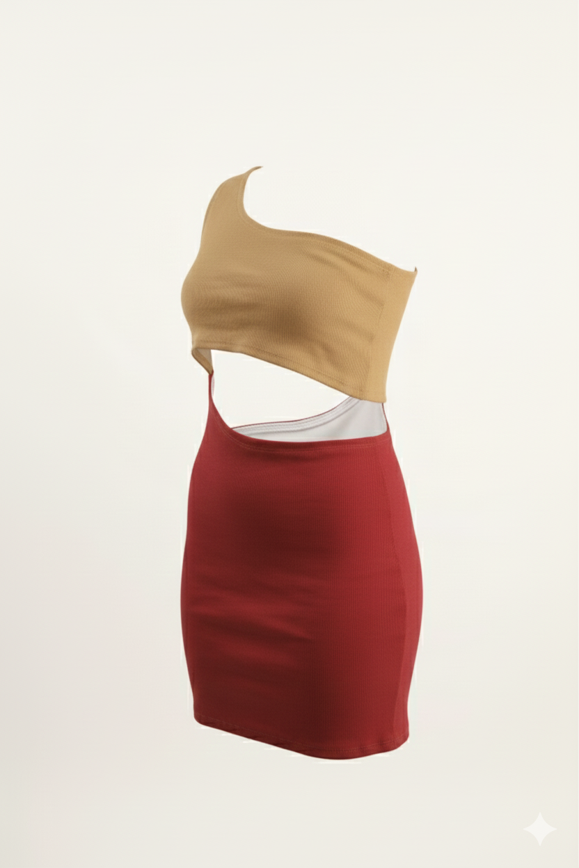 One Shoulder Ribbed Knit Dress