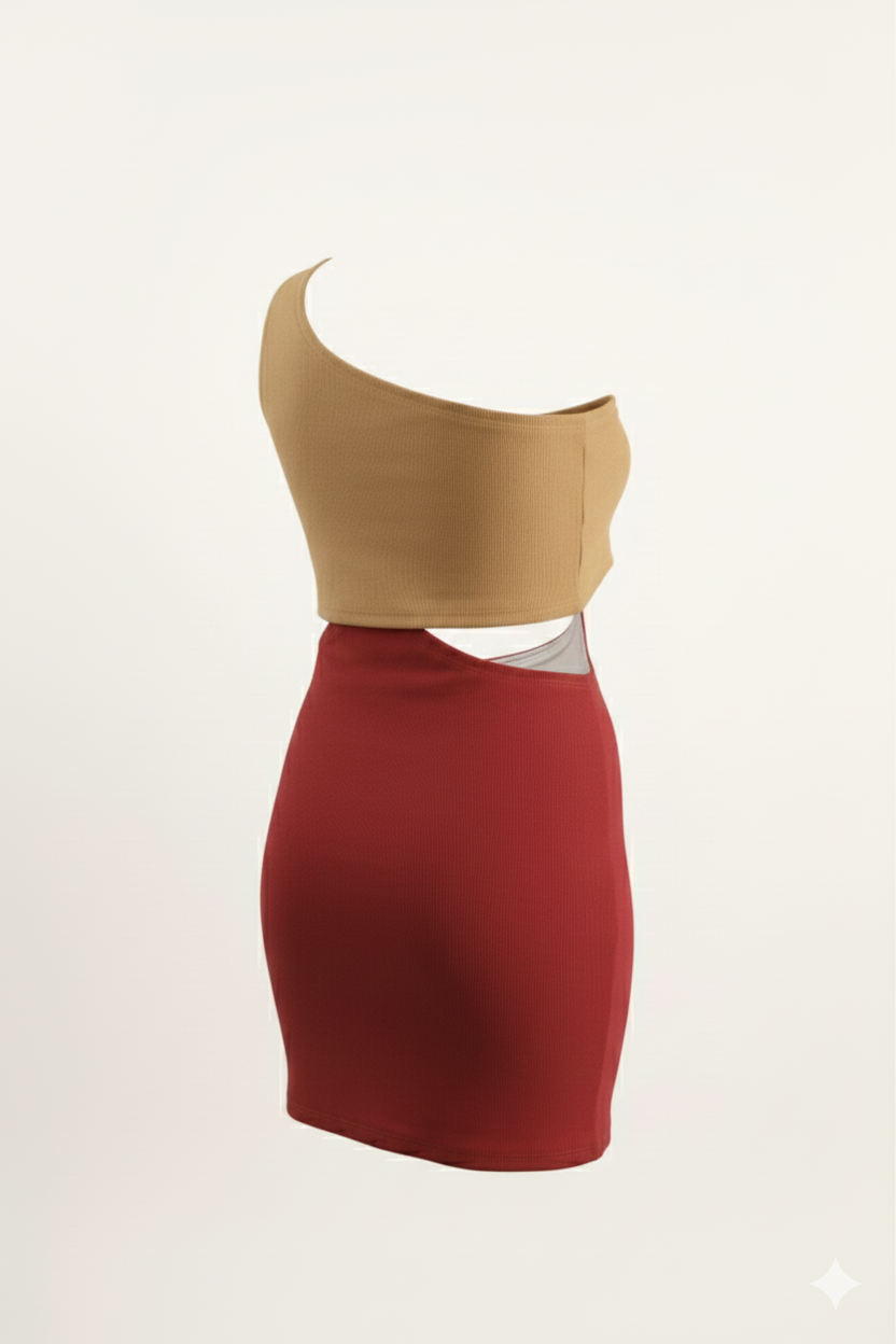 One Shoulder Ribbed Knit Dress