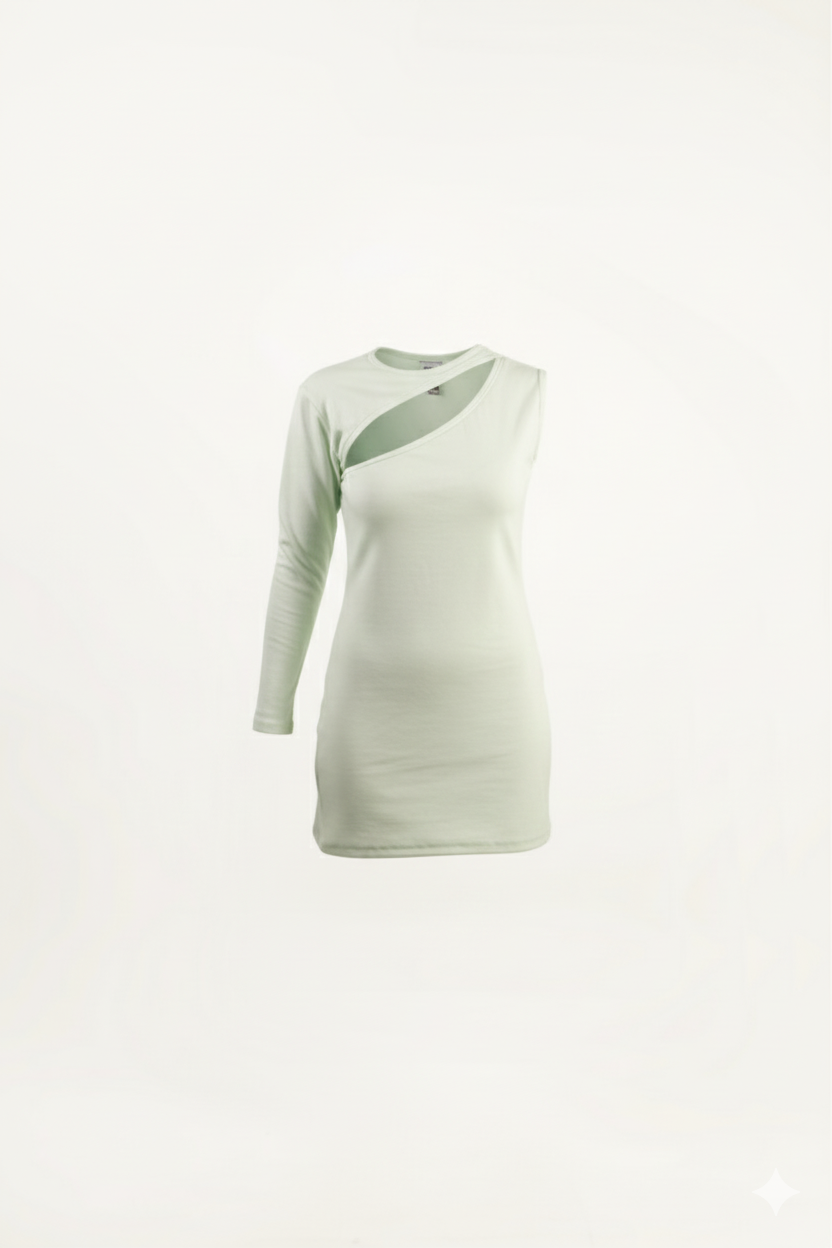 One Shoulder Long Sleeve Ribbed Knit Dress