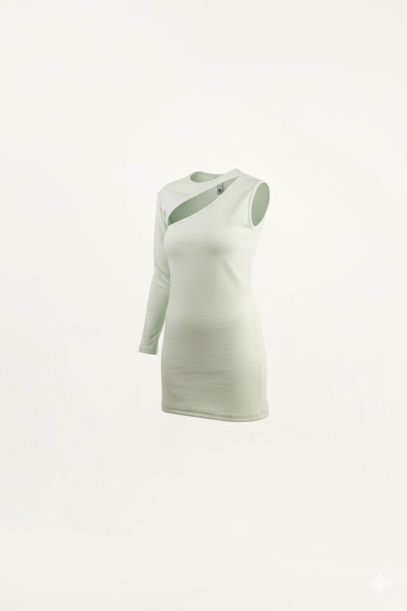 One Shoulder Long Sleeve Ribbed Knit Dress