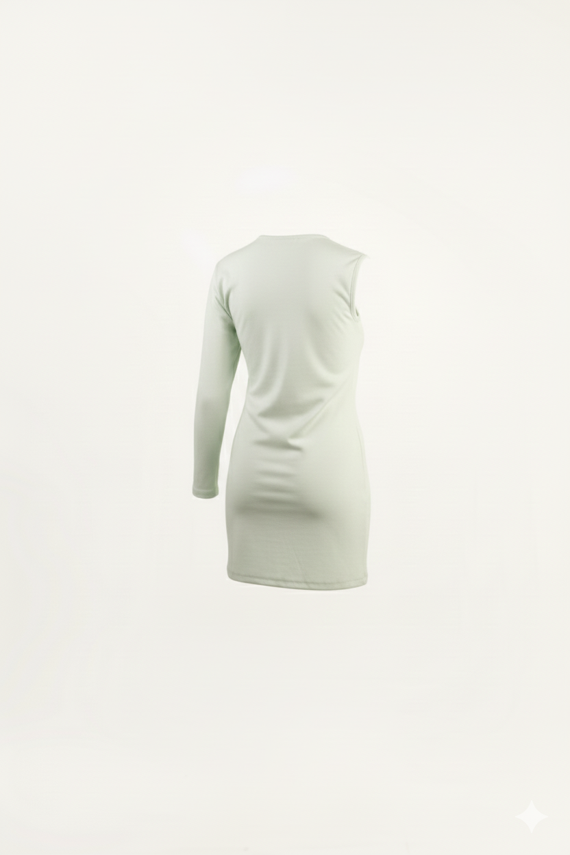 One Shoulder Long Sleeve Ribbed Knit Dress