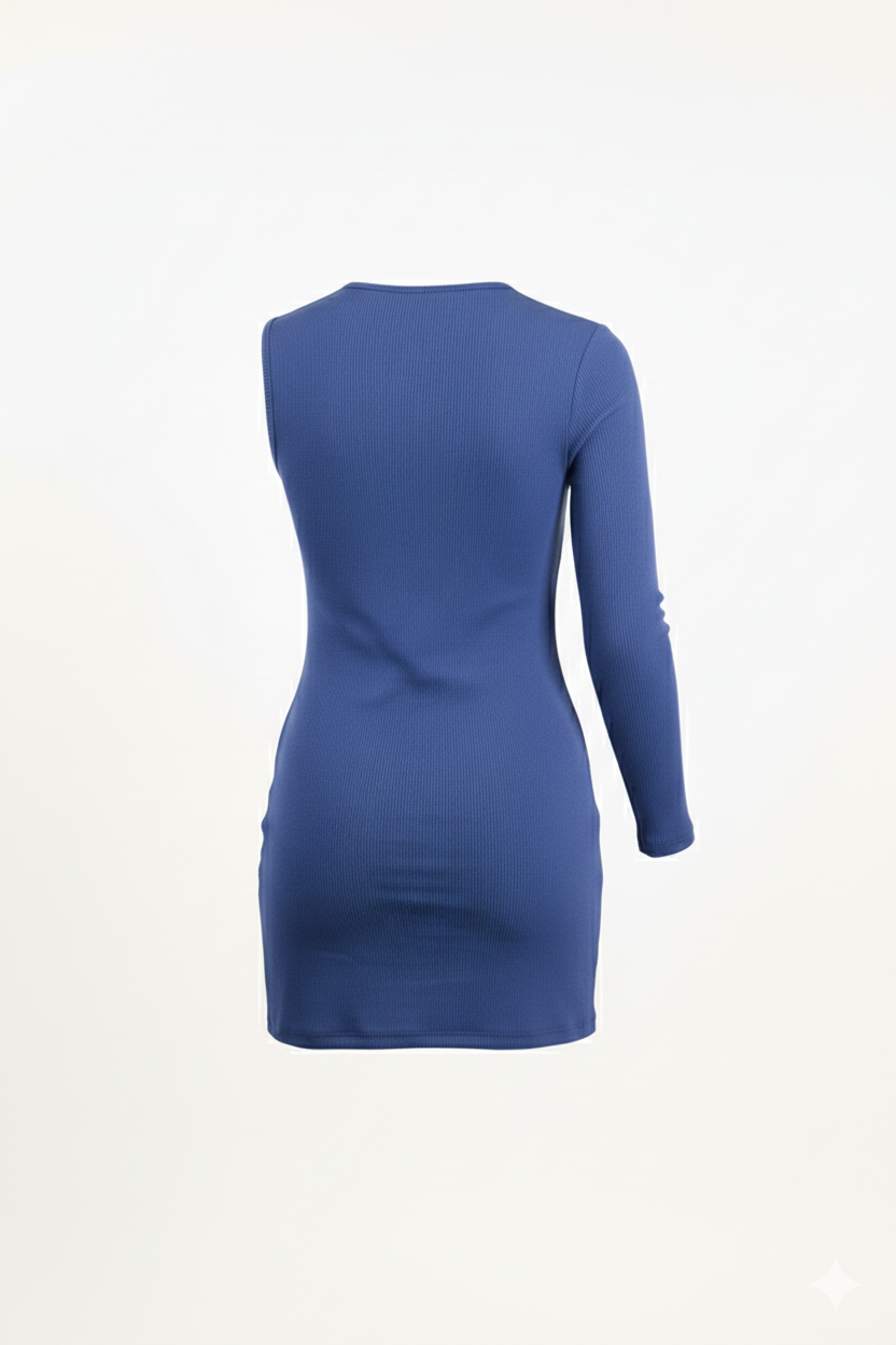 One Shoulder Long Sleeve Ribbed Knit Dress